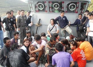 The drug suspects are taken back by boat to Pattaya for further questioning.